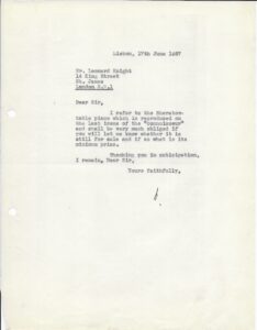 Carta de António de Medeiros e Almeida ao antiquário Leonard Knight, a 17 de junho de 1957, Arquivo do Museu Medeiros e Almeida