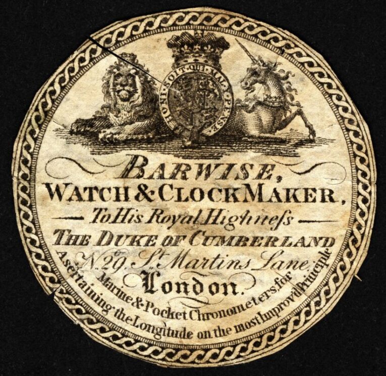 Etiqueta de relógio. Londres (Inglaterra), c.1810-1819. Nº Inv. 1967,0605.6 ©The Trustees of The British Museum